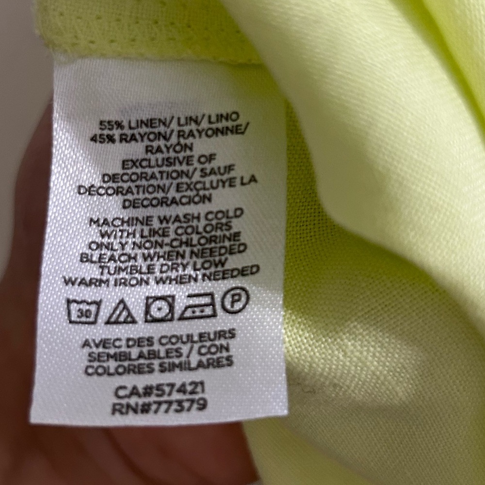 Ann Taylor Lime Green Yellow Sleeveless Embroidered Linen Blend Top - Picture 6 of 6